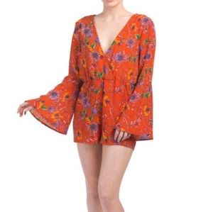 Orange Floral Carly Bell-Sleeve Surplice …